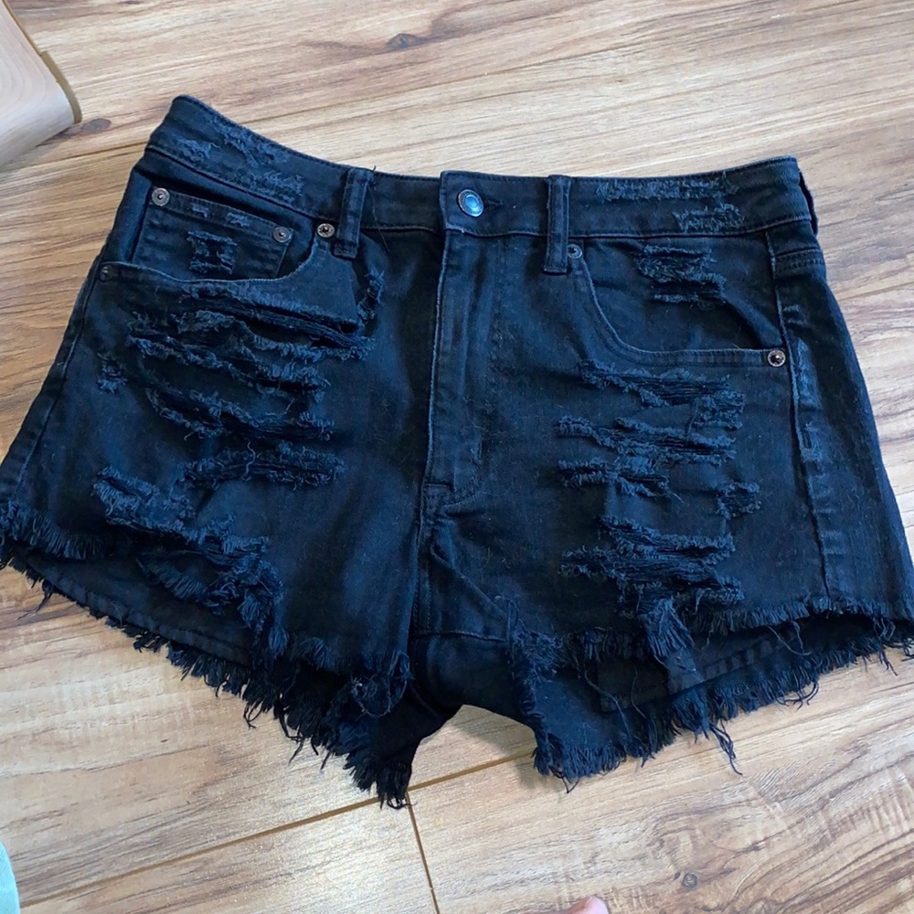 Mercian Eagle ripped black denim shorts